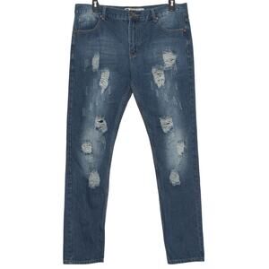 Kaalu Mens Jeans Straight Leg Distressed Zip Fly Blue Size 38x32 ES